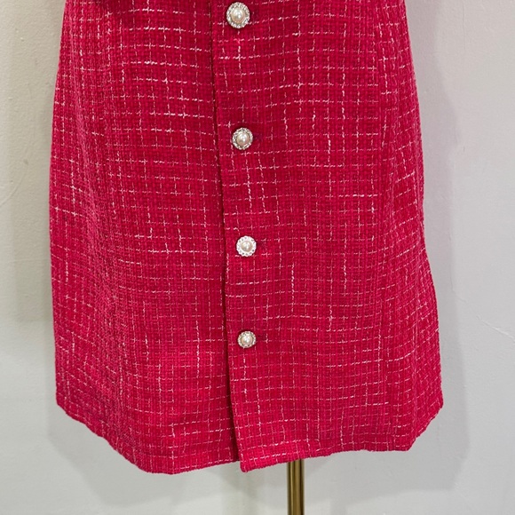 NWOT Allegra K Fushia & White Tweed Pearl Button Dress | XS | Fully Lined - Picture 7 of 10